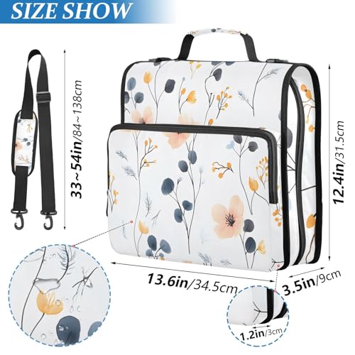 Image of 3 Ring Zipper Binder with Shoulder Strap Flower Wildflower 1.5 inch Binders Keeper Large Capacity Multi Pockets for School Office Supplies