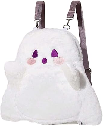 Halloween Cute Ghost Face Backpacks, Mini Crossbody Candy Bag | Plush Spooky backpack, Kawaii Cartoon Backpack for Birthday, Day of the Death Decor
