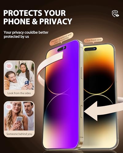 Image of PDDKISS Compatible for iPhone 14 Pro Max Privacy Screen Protector Tempered Glass 6.7 inch Display, Gradient Colorful Anti Spy Light HD Easy Installation