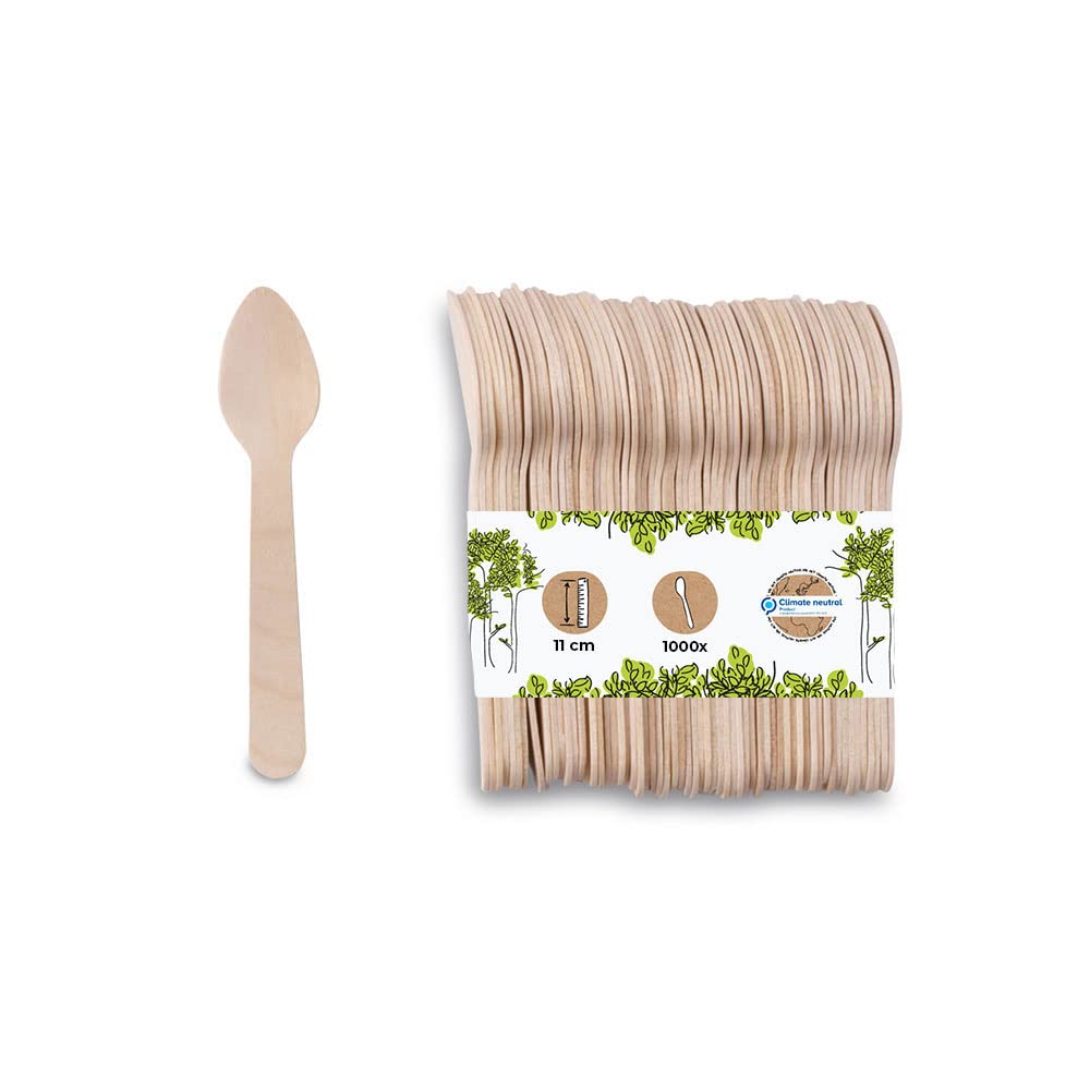 BIOZOYG cuillère jetable de vaisselle à usage unique I 1000 x cuillère à soupe de madera cuillère en bois couverts jetables I biodégradable et compostable 11cm