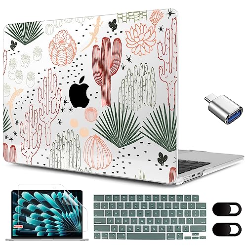 Image of MEEgoodo for M5 /M4 /M3 /M2 MacBook Air 15 inch Case 2026 2025 2024 2023, Case Fit Model (A3448 /A3241 /A3114 /A2941) for MacBook Air 15.3 inch, Cacti