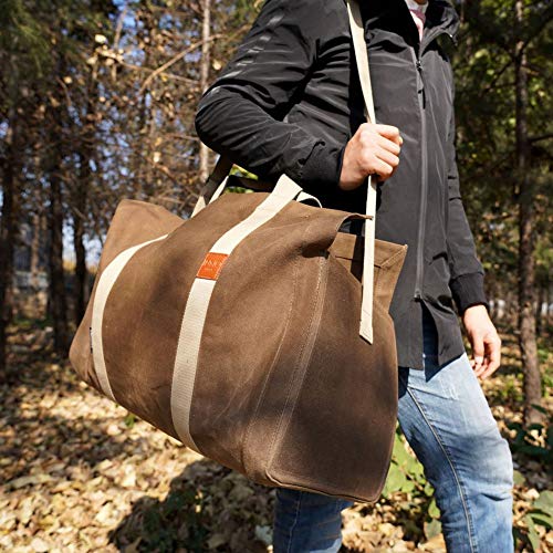 Inno Stage Free-Standing Firewood Log Carrier Bag - 22 Oz Thickened Waxed Canvas Fire Wood Holder Tote With Adjustable Shoulder Strap And Soft Handles For Camping Or Bbq Barbecue #TOP5