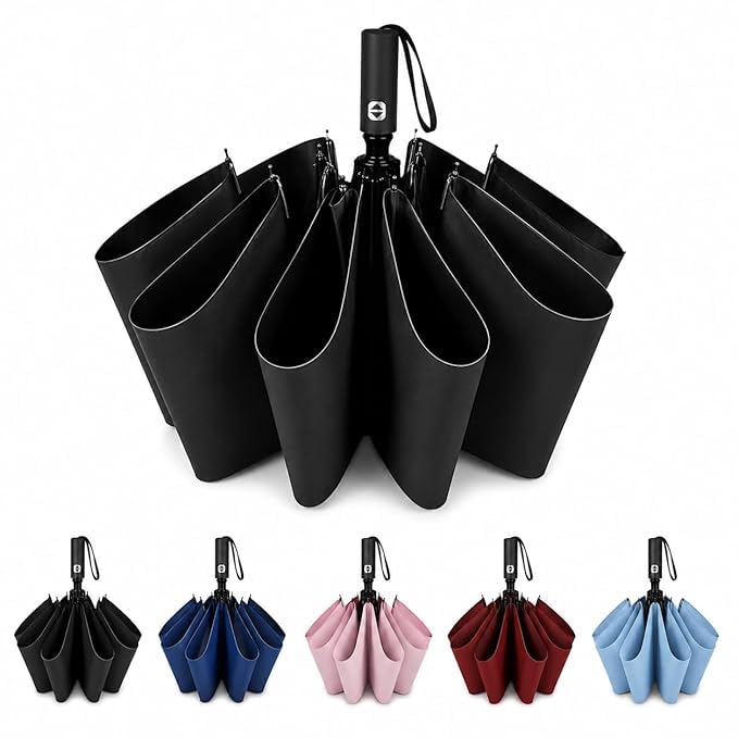 Image of Automatic Open Close Windproof Folding Travel Umbrella, Portable Compact Rain Umbrella for Men & Women Strongest Premium Auto Folding Umbrella for Rain and Sun