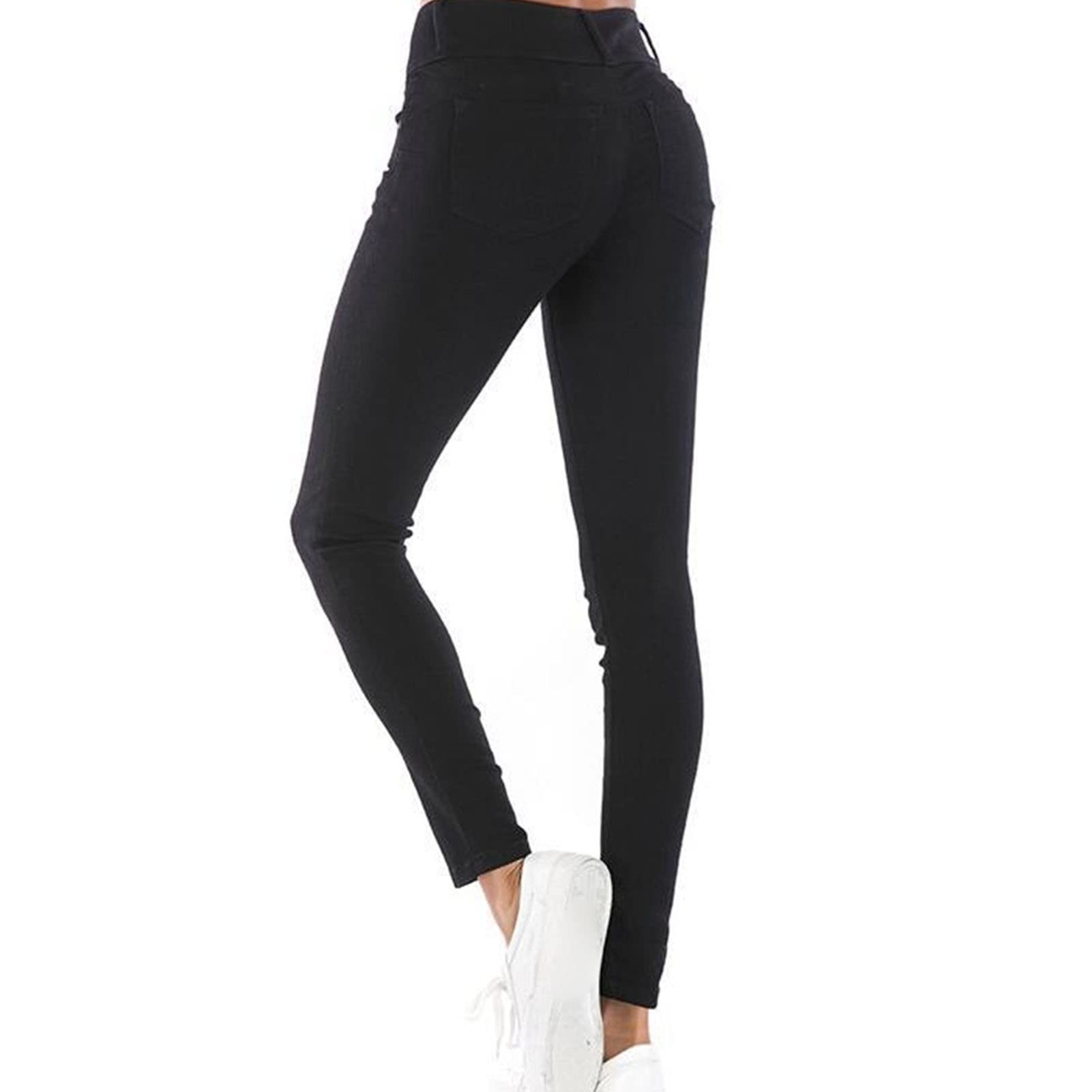 Women's Mid Rise Skinny Pencil Jeans Casual Slim Fit Butt Lift Denim Pants 2 Button Washed Stretch Jean Trousers (Black,Medium)