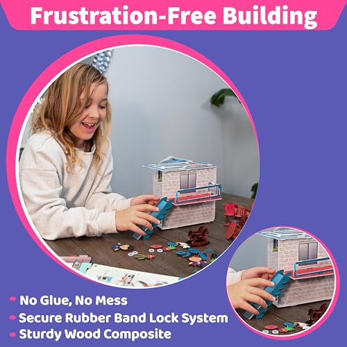 Image of DIY Dollhouse Kit for Girls Ages 5-9 | Miniature House 3D Puzzle with Furniture & Accessories | Build & Play STEM Craft Kit for Girls 5 6 7 8 9 10