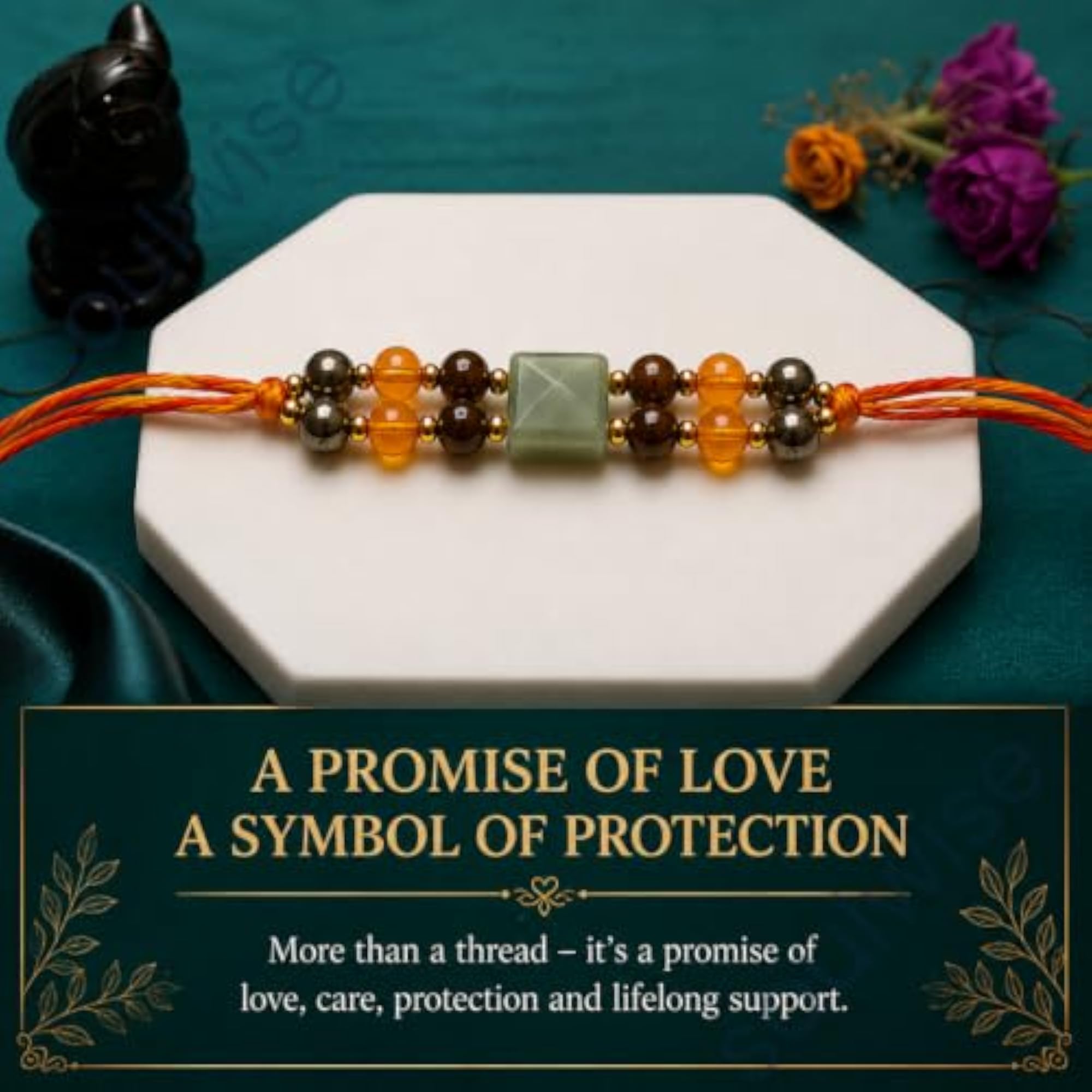 Soulwise Natural Green Aventurine Pyramid & Citrine Rakhi, Elegant Gift