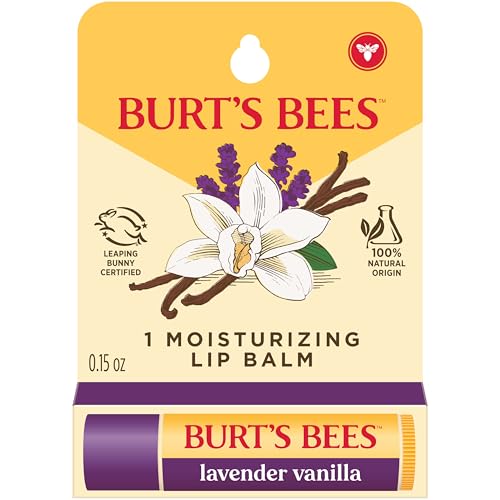 Burt’s Bees Lavender Vanilla Moisturizing Lip Balm, Flavorful Lip Balm Provides 12 Hour Moisture, 100% Natural Origin, Responsibly Sourced Beeswax, 0.15 Ounce Tube