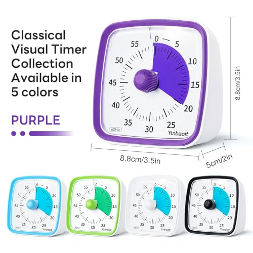 Image of Yunbaoit Visual Timer with Night Light, 60-Minute Countdown Timer for Kids and Adults, Silent Classroom Timer, Time Management Tool for Home, School, or Work (Purple)