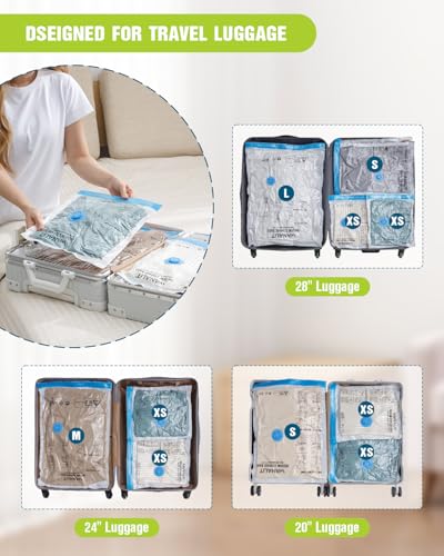 Image of Travel Vacuum Storage Bags with Hand Pump, 24 Pack (6L+6M+6S+6XS) Vacuum Seal Bag Travel Essentials Space Saving Bags for Clothes, Luggage, Carry-on Suitcase, Backpack, Holiday Business Trip