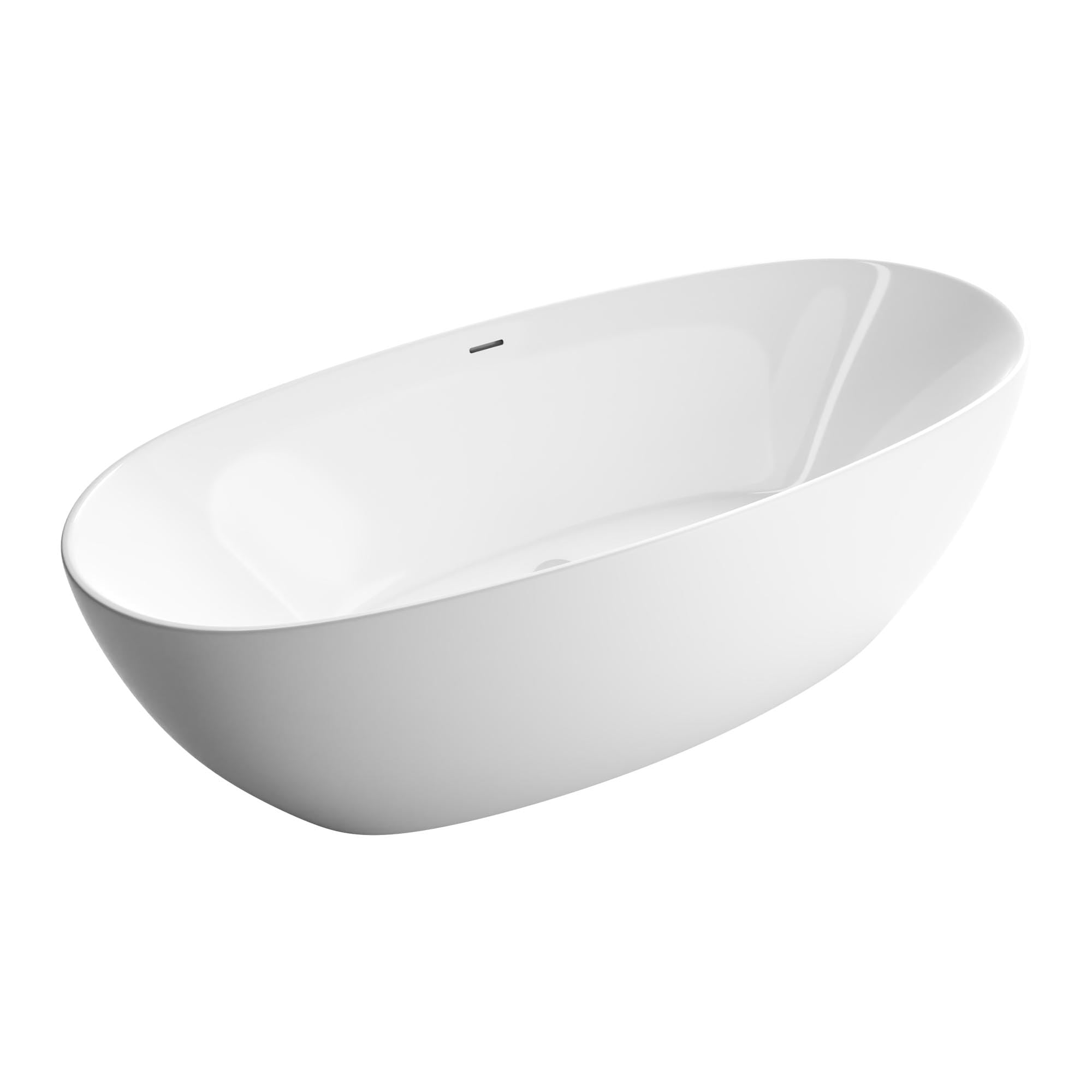 BERNSTEIN - Baignoire îlot ovale design Blanc brillant Acrylique + Bonde et trop plein, 270L - 170x80x58cm (lxLxH) - BELAQUA