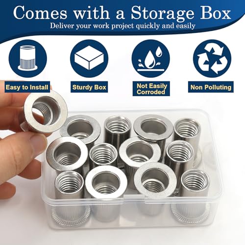 Image of 1 /2''-13 UNC Rivet Nut, 10Pcs 304 Stainless Steel Flat Head Rivnut Threaded Insert Nutsert