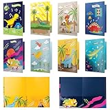 8 School Folders - Cute Pocket Folders with 8 Unique Dinosaur Designs in Front, Back Cover and Inside - Kids Pocket Folders - Homework Folders - Dinosaur Folders - 12 x 9.25 Inches (Pack of 8)