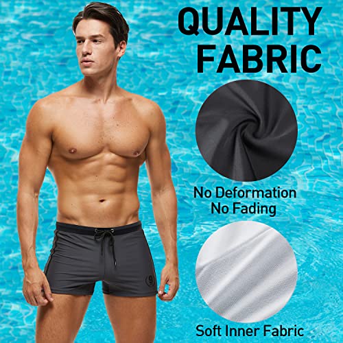 Arcweg Badehose Herren Eng Kurz Badeshorts mit Tunnelzug Schwimmhose Wassersport Kurze Hose UV Schutz Jungen Schwimmwear Schulschwimmen (Grau, M)