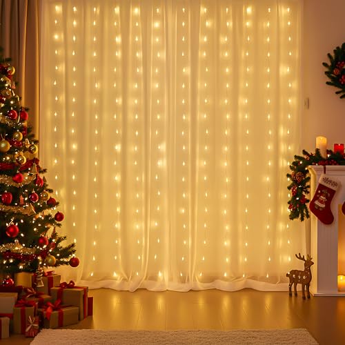 Image of Party Propz Waterfall Curtain Lights for Decoration - 10ft X 10ft USB Operated, Remote Controlled, Led Lights for Home Decoration, Warm Led Curtain Lights for Home Decorations