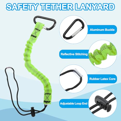 Image of MECCANIXITY Retractable Tool Lanyard 2ft with Single Aluminum Buckle and Adjustable Loop End, Maximum Weight Limit 10KG / 22lb, Safety Fall Protection Tools Leash, Green 12 Pack