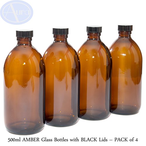500 ml botellas de vidrio ámbar con negro tapas  Pack de 4