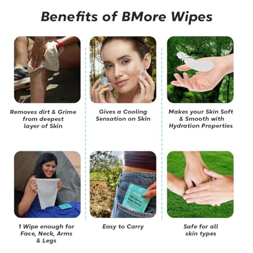 BMore Biodegradable Individually Wrapped Face and Body Wet Wipes | Large 30x30 cm | Daily Use Travel and Outdoor Eco Bath Wipes | Charcoal and Mint Pocket Wipes (Pack of 10) - Image 6