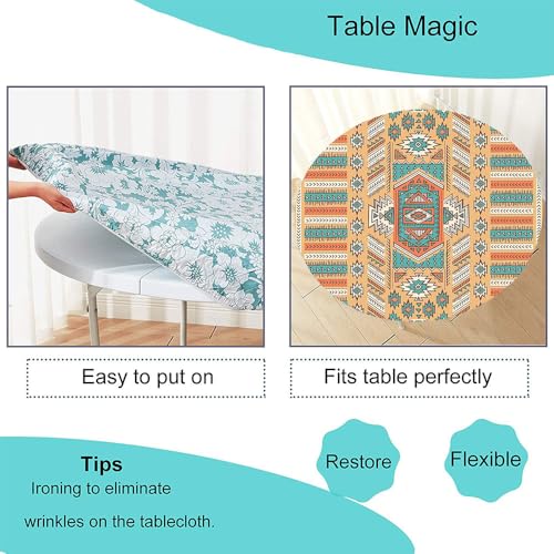 Nappe ronde bohème abricot et bleu pour table de 111 cm - 6