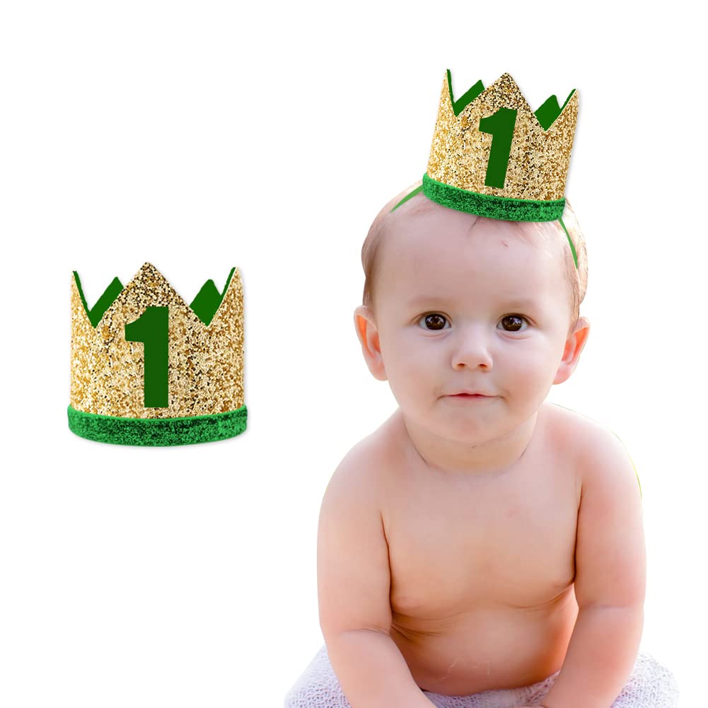 Baby 1st Birthday Hat, Birthday Party Decorations, Kids Party Props Shooting, Party Supplies (Green Gold)