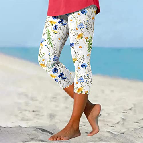 maisdgop Capri Pants for Women Pretty Flower Print Beach Pant Fashion Loose Elastic Sweatpant Casual Slim Fitting Capris2