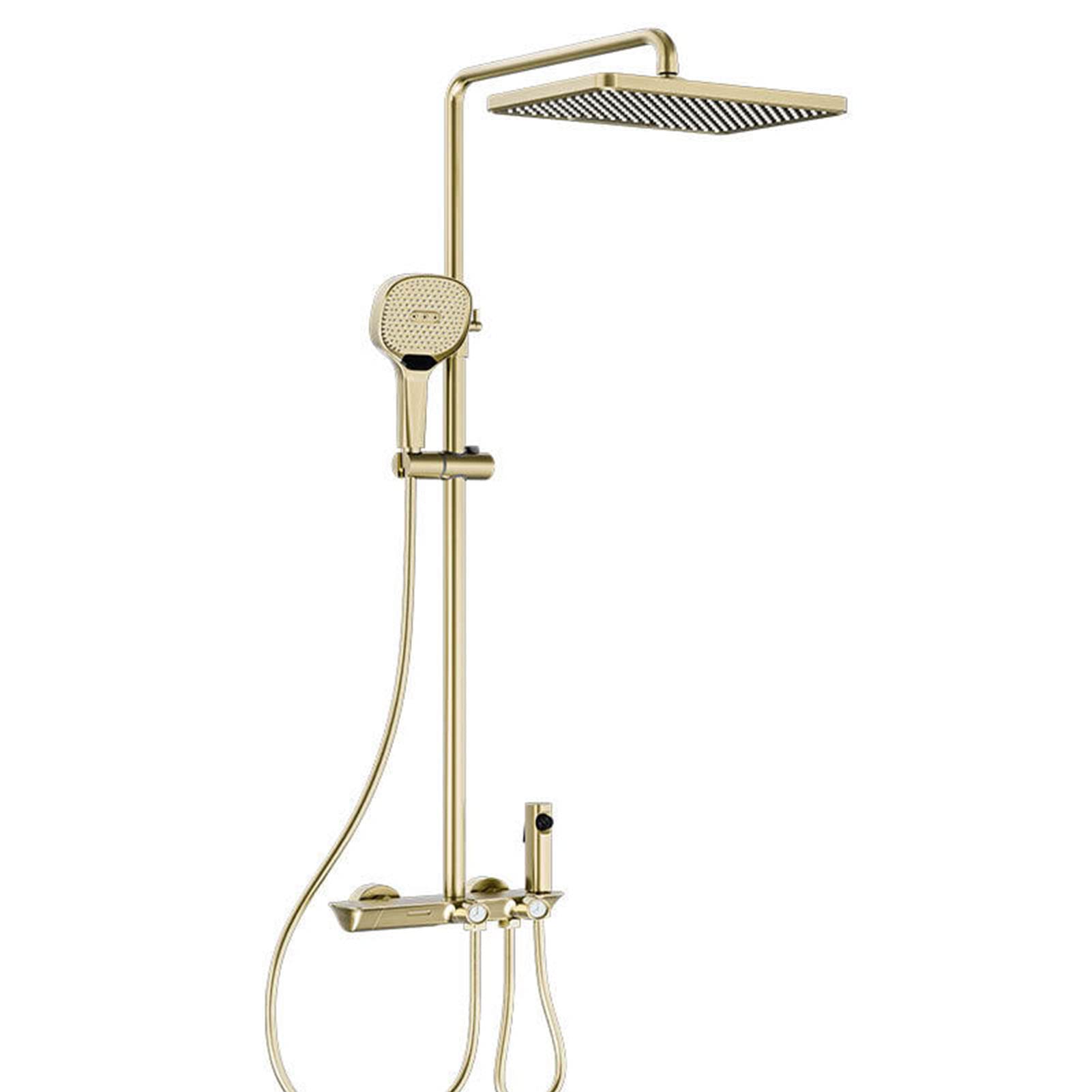 NGDFGR Thermostatic Shower Brushed Gold, Exposed Shower Faucet Set, 4-Function Bathtub Shower Faucet, Shower Head With Hand Shower, Tub Spout, Bidet Sprayer, Slide Bar Ad