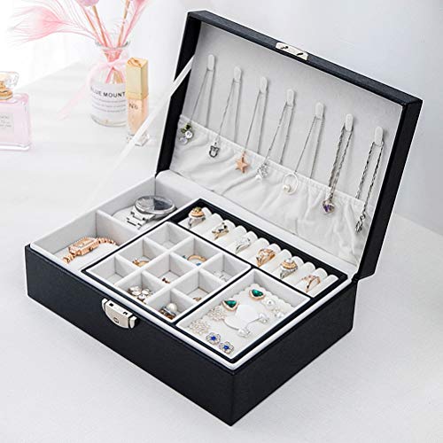 Boîte de rangement de bijoux en cuir portable à plusieurs couches pour maquillage