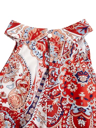 Image of RoseSeek Women's Tropical Paisley Halter Blouse Boho Shirt Vacation Tops