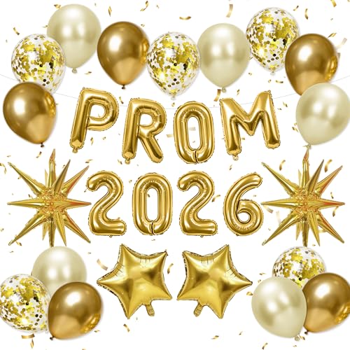 Prom Decorations 2026 Gold Balloons Prom Balloons Party Supplies for Graduation Grad Party School Dance Decorations