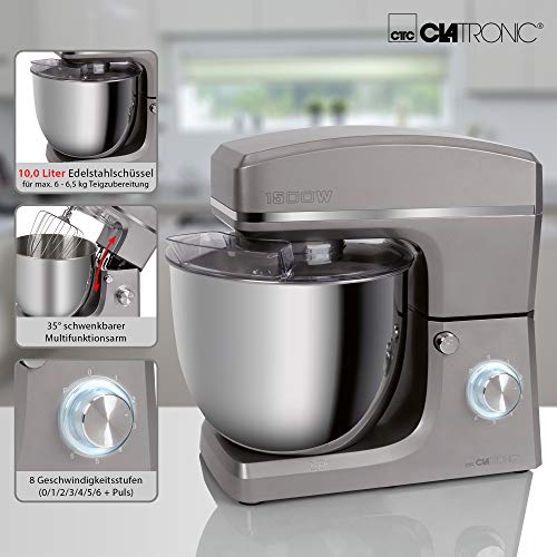Clatronic® XXL Küchenmaschine zum backen | Große Knetmaschine 10L | Starker 1500W Motor | Teigmaschine mit Haken & Schneebesen | XXL Teigknetmaschine Spritzschutz+Nachfüllöffnung | KM 3765 anthrazit – Bild 4
