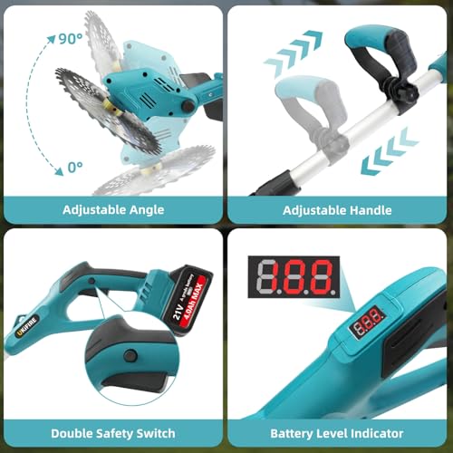 Image of 3- in-1 Electric Weed Eater, Brushless Weed Wacker Cordless, Brush Cutter with 2Pcs 4.0Ah Batteries, 1200W Motor, 6 Blades, Battery Powered Grass /String Trimmer Lawn for Yard and Garden