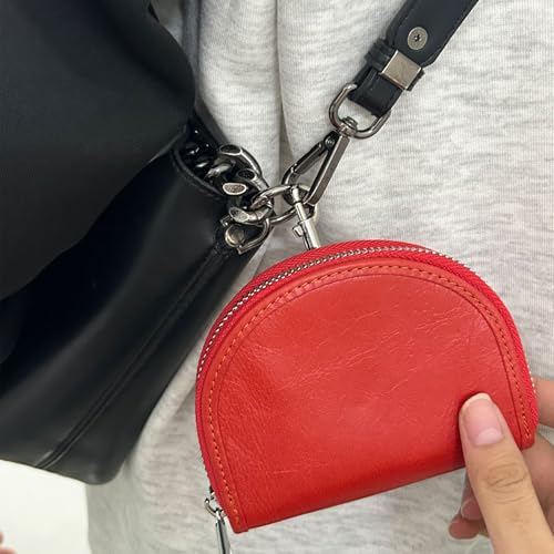 Genuine Leather Coin Purse for Women Semicircle Coin Purse Pouch Large Capacity Coin Pouch Ladies Mini Purse for Shopping, Travel, Birthday Gift (red)4