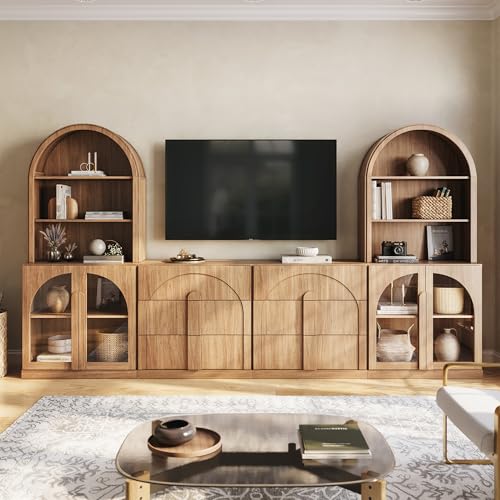 Image of BELLEZE Bijou 126 inch Wall Unit 6-Piece Modular TV Stand - Camel