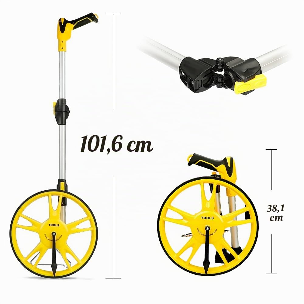 AIRAJ Roulette de mesure pliable de précision avec roue de mesure de distance 99.999,9 m Mesure métrique des roues et du ruban, sac de transport (pliable)
