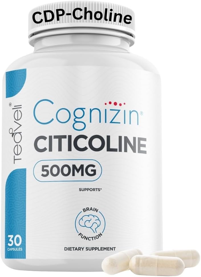 Cognizin Citicoline- 500mg CDP Choline Capsules- Clinically Studied Brain Supplement to Support Clarity, Concentration and Memory – Most Bioavailable Form of Choline Supplements - 30 Servings