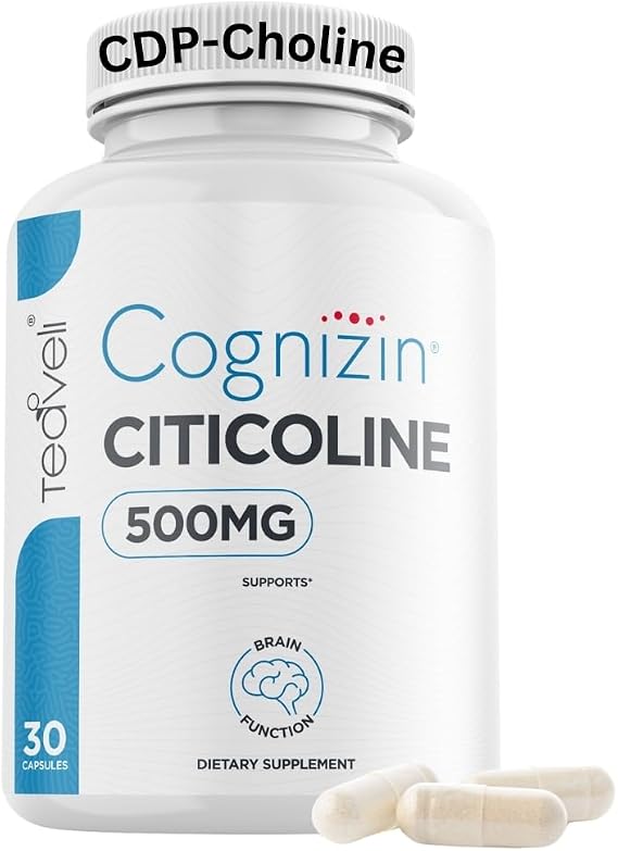 Teaveli Cognizin Citicoline- 500mg CDP Choline Capsules- Clinically Studied Brain Supplement to Support Clarity, Concentration and Memory Most Bioavailable Form of Choline Supplements - 30 Servings