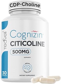 Teaveli Cognizin Citicoline- 500mg CDP Choline Capsules- Clinically Studied Brain Supplement to Support Clarity, Concentration and Memory Most Bioavailable Form of Choline Supplements - 30 Servings