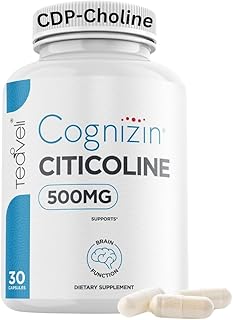 Teaveli Cognizin Citicoline- 500mg CDP Choline Capsules- Clinically Studied Brain Supplement to Support Clarity, Concentration and Memory โ Most Bioavailable Form of Choline Supplements - 30 Servings