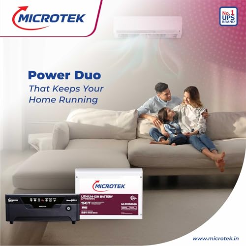 Image of Microtek Inverter with Lithium Battery Combo for Home, Office & Shops | Smart Hybrid NEW 1075 12V Pure Sine Wave 925VA +12.8V 100Ah (LithiumBattery) | 36M Inverter, 60M Battery Warranty