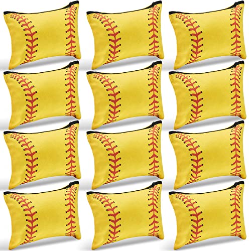 Frienda 12 Pcs Softball Makeup Bag Sport Cosmetic Bags Canvas Softball Pouch Bags Portable Makeup Pouch Bag Travel Makeup Organizer for Women Men Team Player Travel (Softball Style)