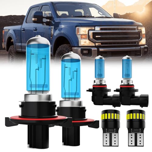 Image of Headlight Bulbs License Plate Lights Fit For Ford F250 Super Duty 2017-2020, 9008 High Low Beam + 9145 Fog Lights Halogen Light Bulb + License Plate Lights, Pack of 6