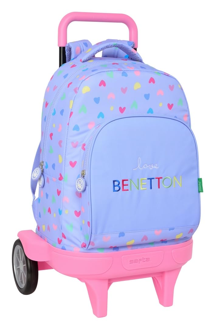 Safta BENETTON LILA - Mochila Grande con Ruedas, Compact Evolución, Extraíble, Ideal para Niños de Diferentes Edades, Cómoda y Versátil, Calidad y Resistencia, 33x22x45 cm