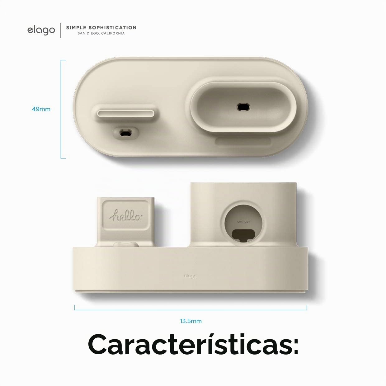 elago Soporte de Carga 3 en 1 para Todos los iPhone y AirPods | Compatible con Apple Watch 11/10/9/8/7/6/5/4/3/2/1/SE3/SE2/SE, con Cable Original (Blanco Clásico)