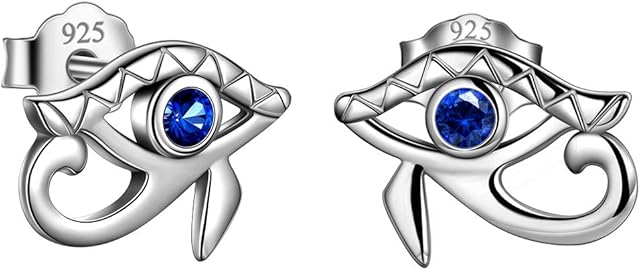 Jewmon Egyptian Eye of Horus Necklace Wedjat Horus Eye of Ra Adjustable Ring Stud Earrings Set Sterling Silver Ancient Egypty Horus Eyes of Ra Lucky Protection Jewellery for Men Women