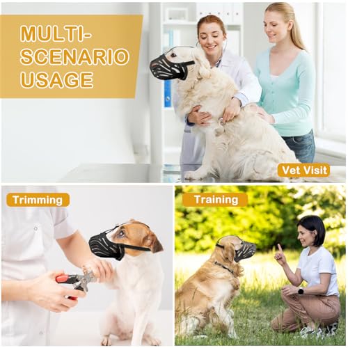 Dog Muzzle, Soft Breathable Dog Muzzles Suitable Dogs, Adjustable Basket Muzzles Prevents Chewing and Biting for Grooming Trimming Training - Thumbnail 4