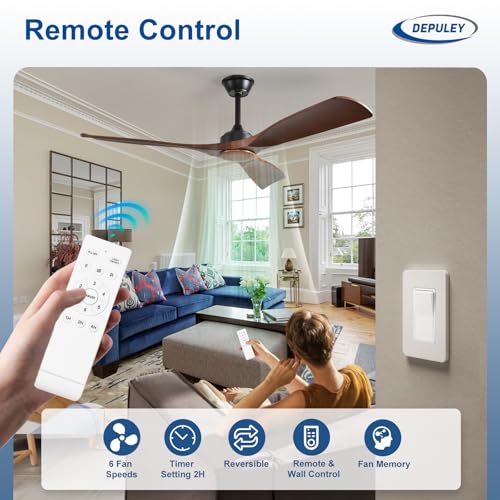 Image of Depuley Ceiling Fan Without Light: 52 Inch 3 Blade Outdoor Fans for Patios - Walnut Ceiling Fan No Light Indoor Remote Control Ultra Quiet DC Motor Reversible 6 Speed Timer