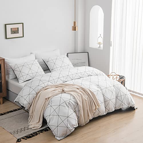 Lekesky Duvet Cover Set Queen Size, Geometric Printed Bedding Sets, Reversible Duvet Cover Set With Zipper Closure And Corner Ties 3 Pcs (1 Duvet Cover 90X90 Inches) #TOP2