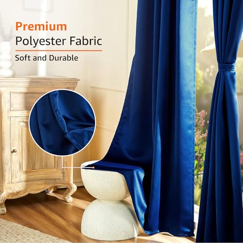 Image of Amazon Basics - Room Darkening Blackout Door Curtains, 100% Room Darkening | 9 Feet |Set of 2| Plain Design | for Living Room and Bedroom | 115cmx 274cm, Color- Blue