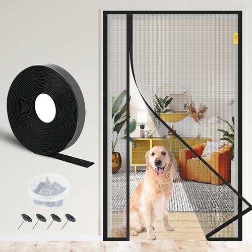 fowong Fliegengitter Balkontür Magnet 90x210cm, 2026 Neue Reißfeste Katzenschutzgitter bis 5 Jahre mit Seitlichen Öffnung,Starke Insektenschutz Fliegengittertür Ohne Bohren, Unbehinderte Ansicht