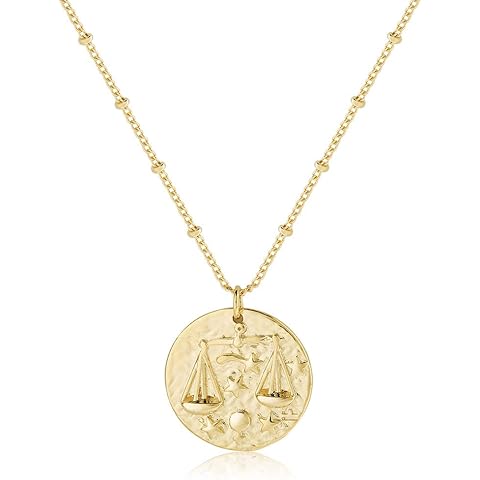 Zodiac Coin Embossed Choker Necklace Disc 12 Constellation Astrology Horoscope 14K ...