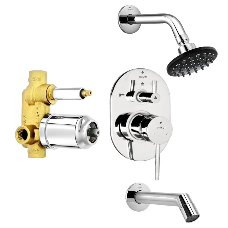Enicet Brass High Flow Diverter With Spout & Shower, Brass Build, Chrome Plated, Rain Flow Shower, Bathroom Shower System, Bathroom Mixer Tap, Diverter Combo (FE134 SP) (B0CT8TD9WB) Amazon Price History, Amazon Price Tracker